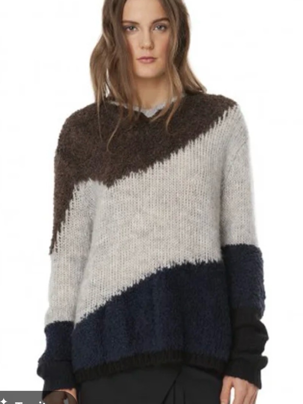 Tibi Wool Blend Color Block Oversized Sweater Women’s SMALL Green, Navy, Grey